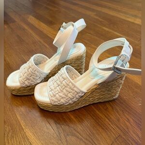 Marc Fisher White Woven Wedges